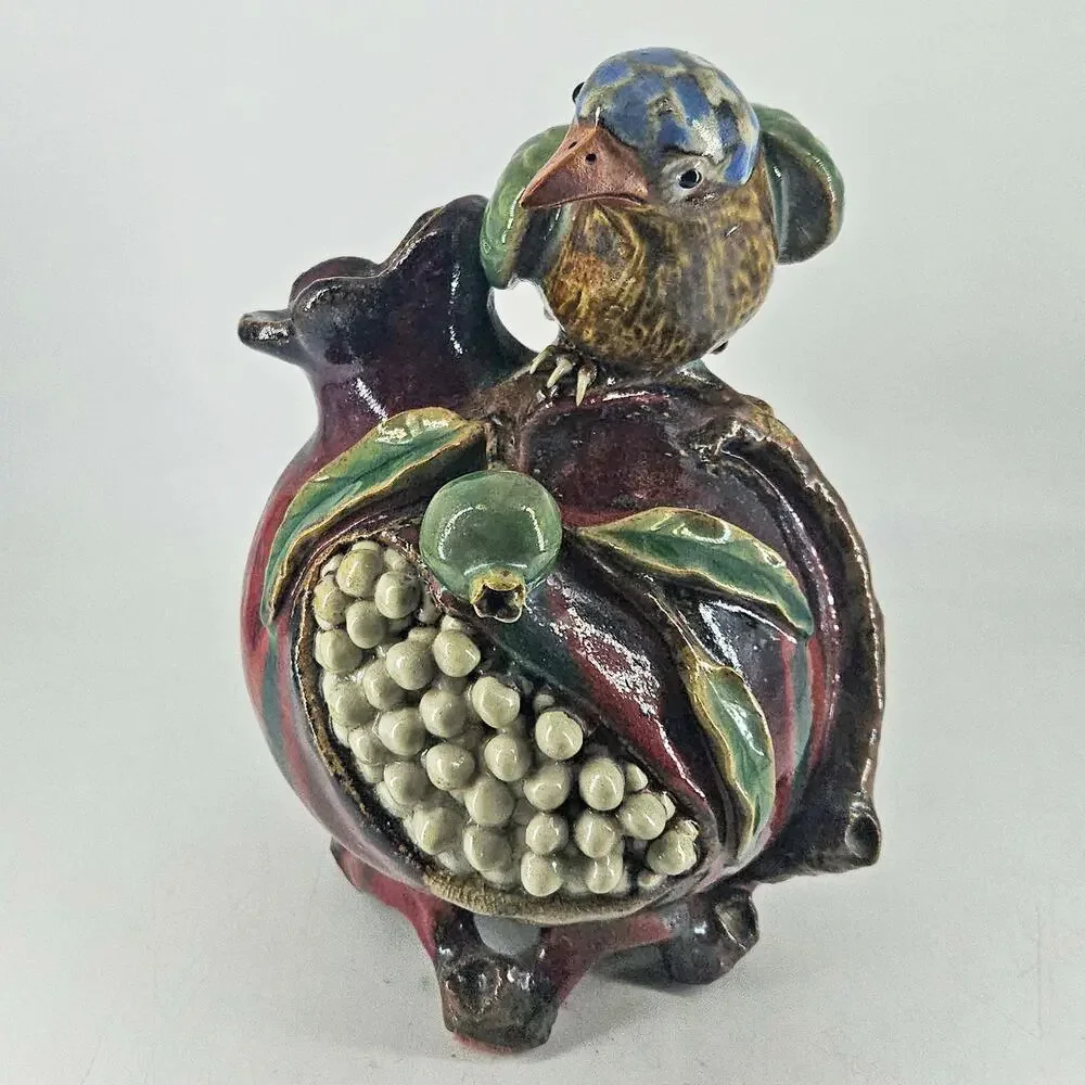Vintage Chinese Shiwan Boyun Pottery bird on pomegranate Vase 11